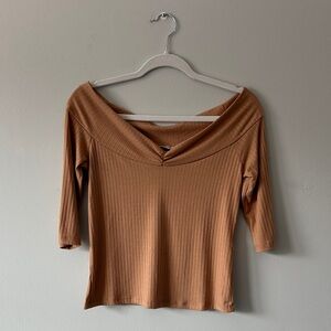 Zara Tan Ribbed Off-Shoulder Blouse